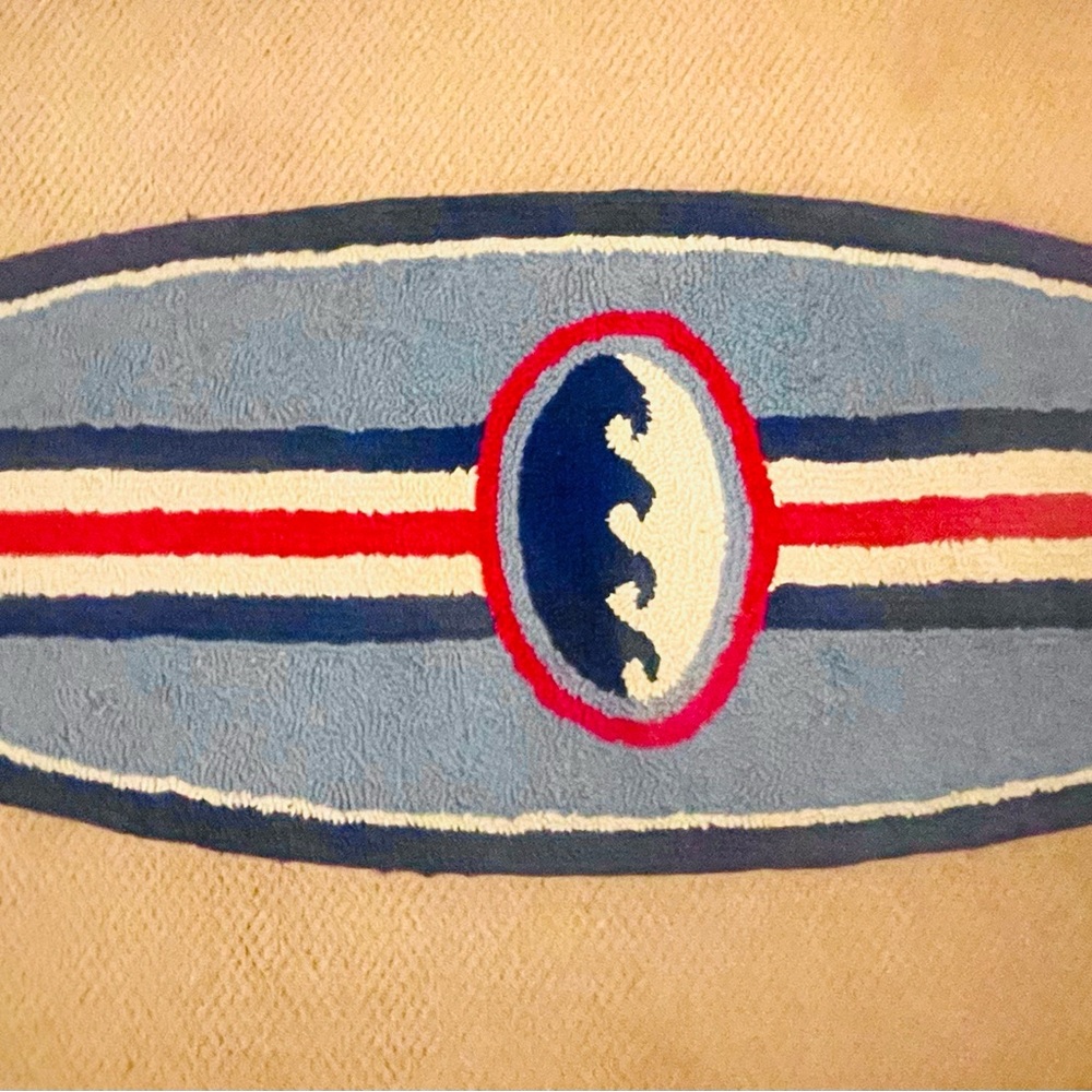 Pottery Barn Vintage Blue Island Surf Board Hand-Knotted 5’x2’ Blue / Red Rug